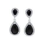 Classic Bridal Cocktail Halo Cubic Zirconia Blue CZ Double Solitaire Teardrop Dangle Clip On Earrings - Image 20