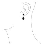 Classic Bridal Cocktail Halo Cubic Zirconia Blue CZ Double Solitaire Teardrop Dangle Clip On Earrings - Image 31