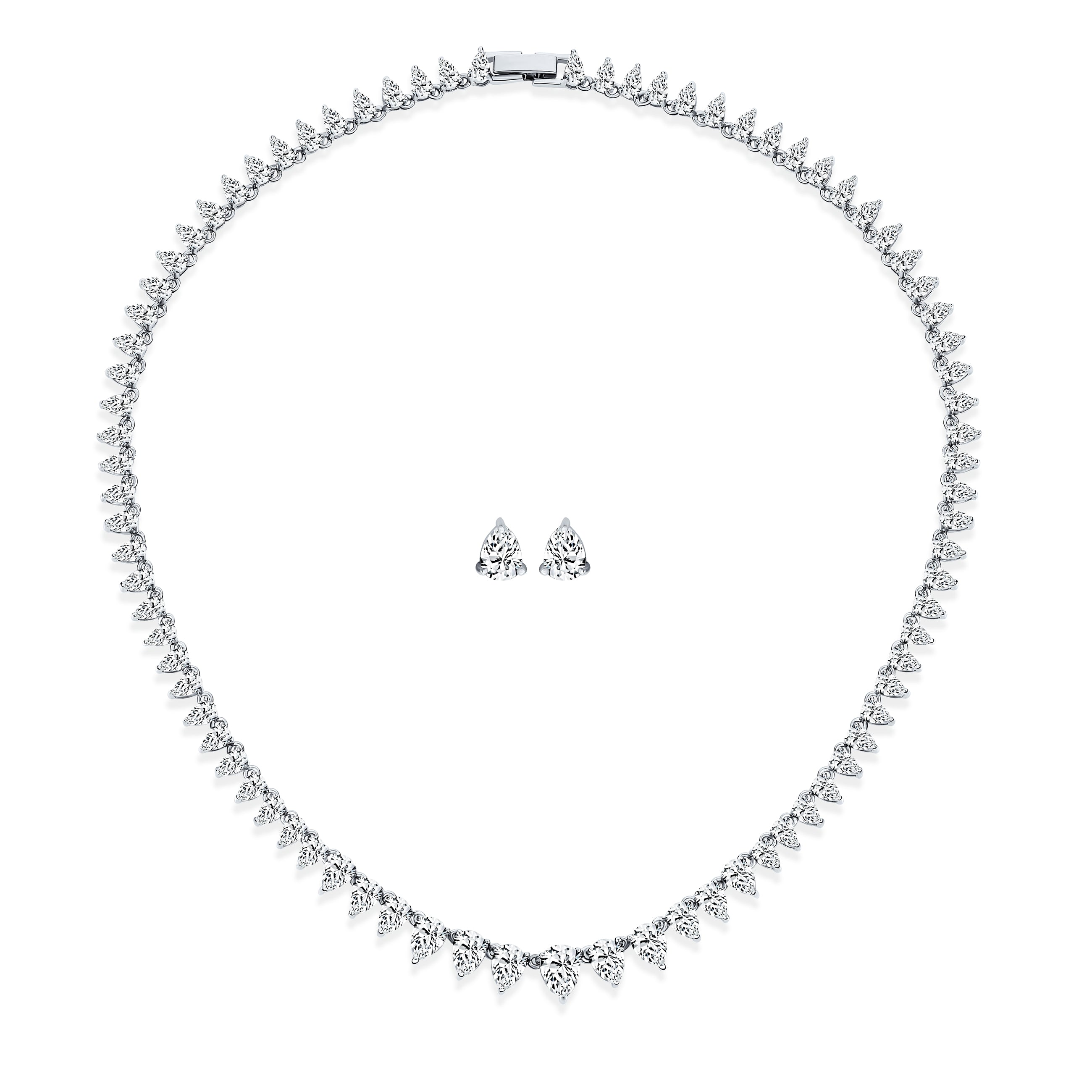 bridal-teardrop-necklace-cz-tennis-earrings-vr-5s-286cl-2gr_341 Classic Bridal Teardrop CZ Collar Necklace Earrings Set - Image 1