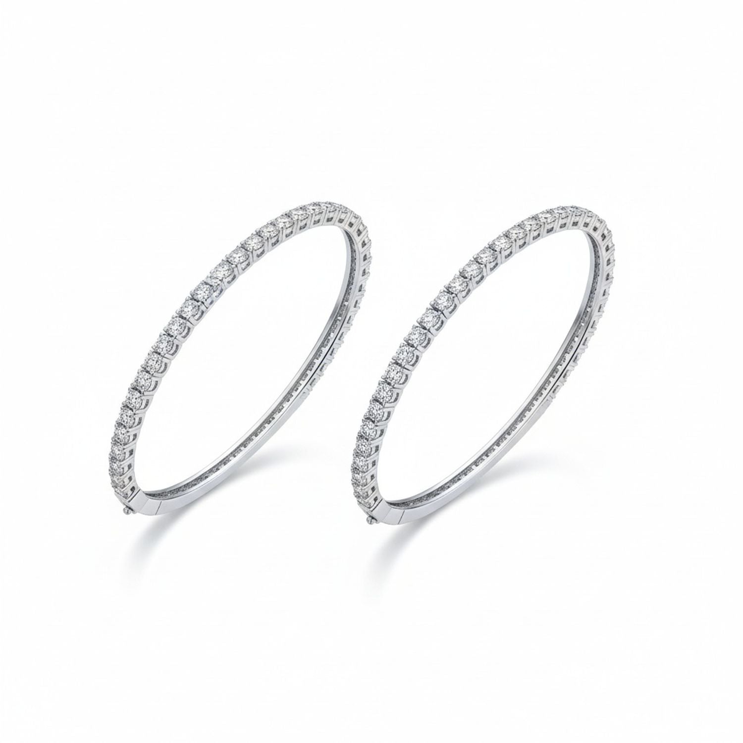 bridal-traditional-bangle-bracelet-pageant-silver-2set-ag-bz3532si-set-az Set of 2 CZ Princess Cut Eternity Tennis Stackable Bangle Bracelet Silver Plated - Image 1