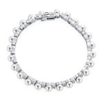 Traditional Bridal CZ Accent Pearl Strand Bracelet Silver Plated 7.25 Inch - Image 2