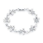 Multi Flowers Leaf Motif White Cultured Freshwater Pearl Strand Bracelet 7 Inch