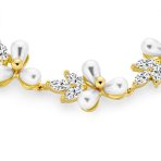 Multi Flowers Leaf Motif White Cultured Freshwater Pearl Strand Bracelet 7 Inch - Image 4