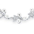 Multi Flowers Leaf Motif White Cultured Freshwater Pearl Strand Bracelet 7 Inch - Image 3