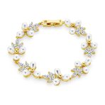 Multi Flowers Leaf Motif White Cultured Freshwater Pearl Strand Bracelet 7 Inch - Image 2