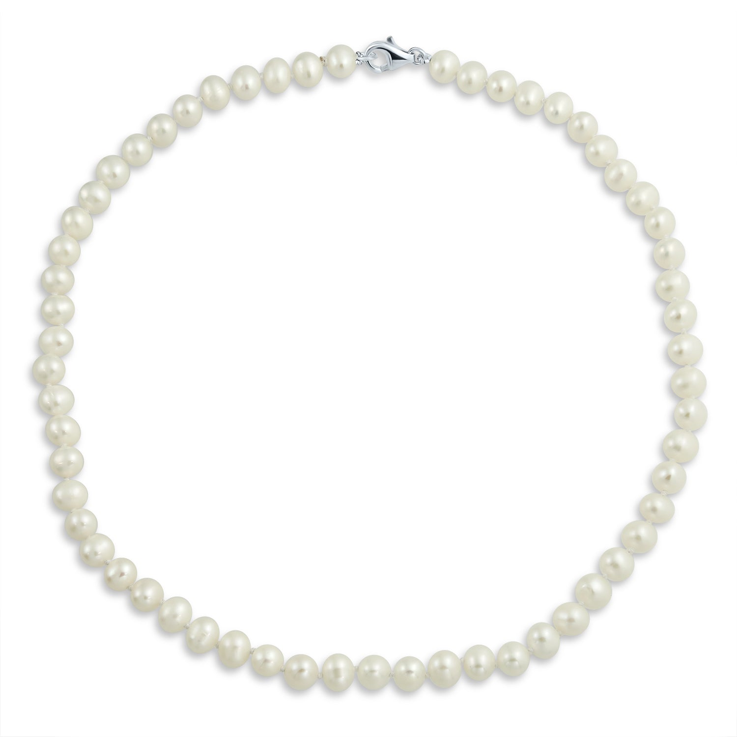 bridal-white-pearl-necklace-freshwater_nlsz1002-67mm_1 Traditional Bridal Classic Pearl Strand Necklace 7MM 18" with Silver Clasp - Image 1