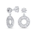 Fancy Cocktail Open Baguette Circle Drop Stud Earrings Cubic Zirconia CZ .925 Sterling Silver