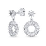 Fancy Cocktail Open Baguette Circle Drop Stud Earrings Cubic Zirconia CZ .925 Sterling Silver