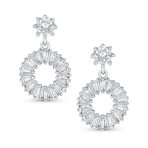 Fancy Cocktail Open Baguette Circle Drop Stud Earrings Cubic Zirconia CZ .925 Sterling Silver - Image 2