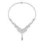 Art Deco Leaf Collar Necklace with Teardrop CZ Silver