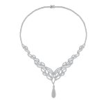 Art Deco Leaf Collar Necklace with Teardrop CZ Silver