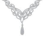 Art Deco Leaf Collar Necklace with Teardrop CZ Silver - Image 2