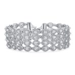 Art Deco CZ Marquise 4 Row Wide Tennis Bracelet Silver