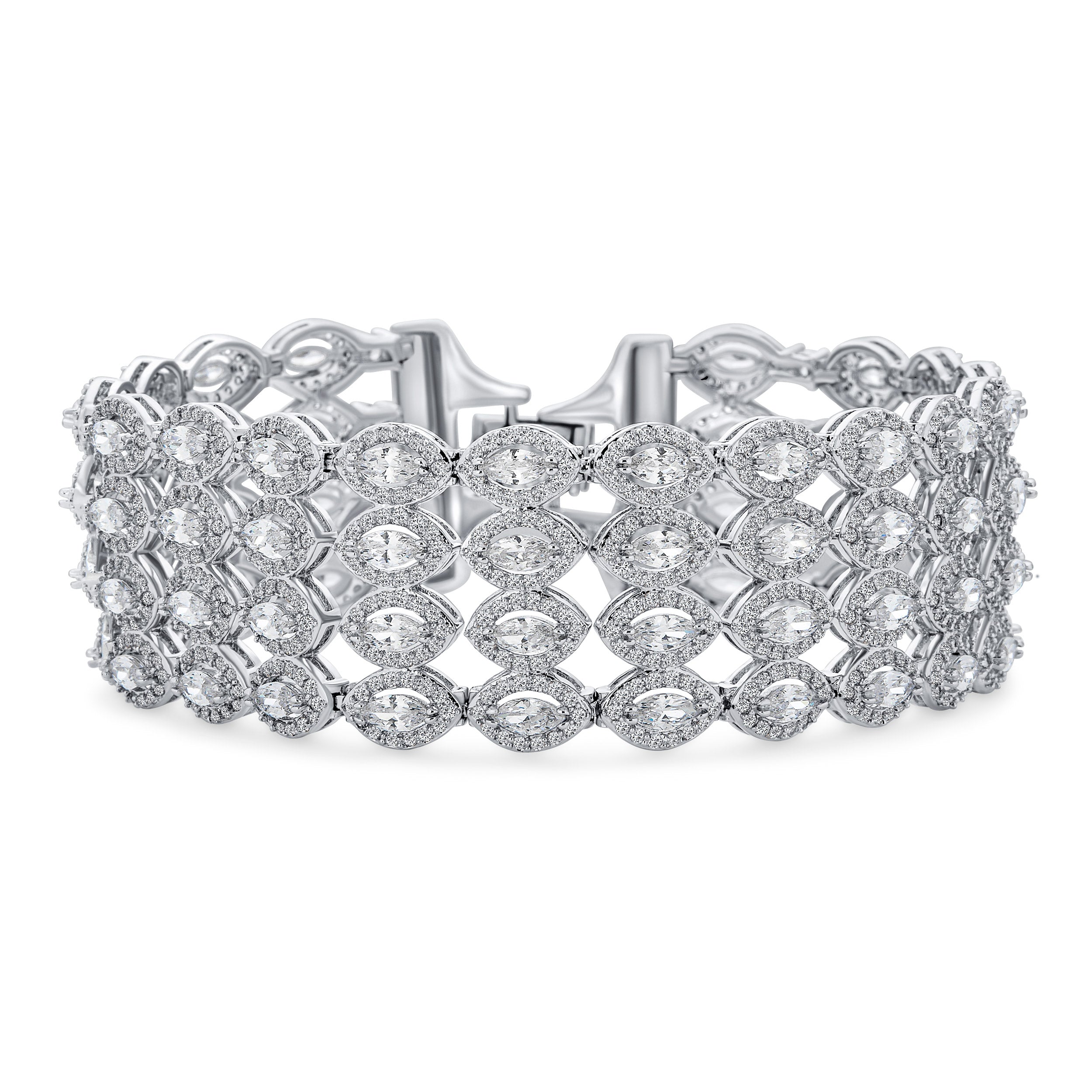 bridal_row_tennis_bracelet_my-50001-75-az_1 Art Deco CZ Marquise 4 Row Wide Tennis Bracelet Silver - Image 1