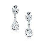 Classic Bridal Leaf Motif CZ Cubic Zirconia Teardrop Dangle Clip-On Earrings Silver Plated - Image 2