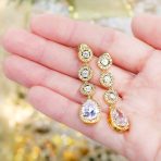 Classic Bridal Triple Round Pave CZ Dangle Chandelier Earrings GoldSilver Plated - Image 9