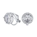 Traditional 2CT Round Black CZ Halo Clip-On Earrings Silver Plated 7MM - Image 4