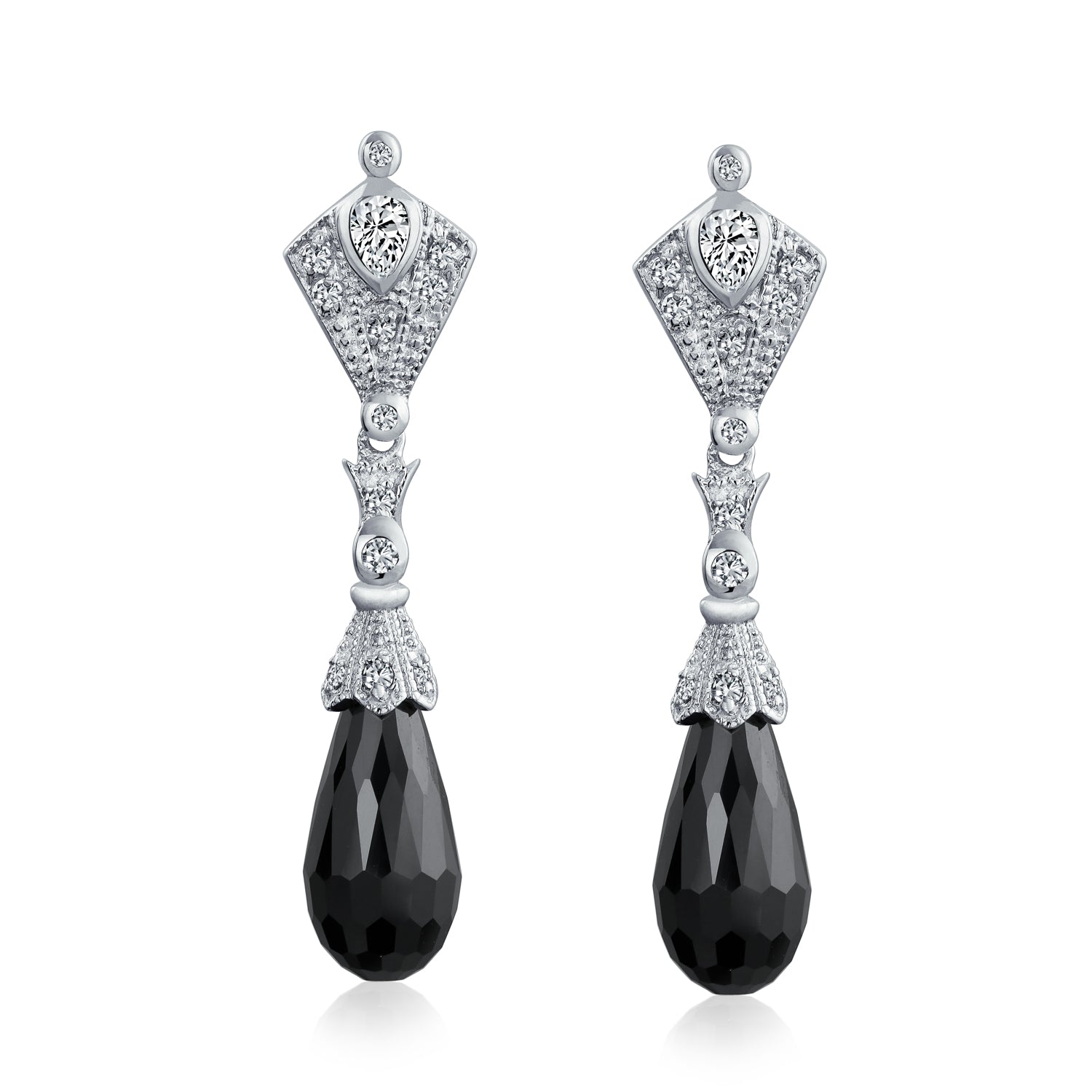 briolette-black-cz-drop-earrings_pk-b7272hn-q452__11 Briolette Faceted Teardrop Cubic Zirconia CZ Chandelier Earrings .925 Sterling Silver - Image 1