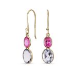 Classic 10K Gold Faceted Double Natural Stones Bezel Set Oval Drop Earrings - Image 2