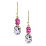 Classic 10K Gold Faceted Double Natural Stones Bezel Set Oval Drop Earrings - Image 5