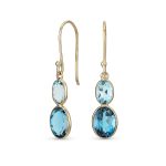 Classic 10K Gold Faceted Double Natural Stones Bezel Set Oval Drop Earrings