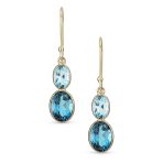 Classic 10K Gold Faceted Double Natural Stones Bezel Set Oval Drop Earrings - Image 4