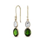 Classic 10K Gold Faceted Double Natural Stones Bezel Set Oval Drop Earrings - Image 3