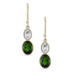 Classic 10K Gold Faceted Double Natural Stones Bezel Set Oval Drop Earrings - Image 6