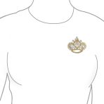 Vintage Bridal Crystal Leaf Flower Brooch Pin Simulated Pearl Silver Gold Tone - Image 3