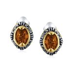 Set of 3 Blue Orange Red Crystal Oval Bali Style Clip-On Earrings Non-Pierced - Image 2
