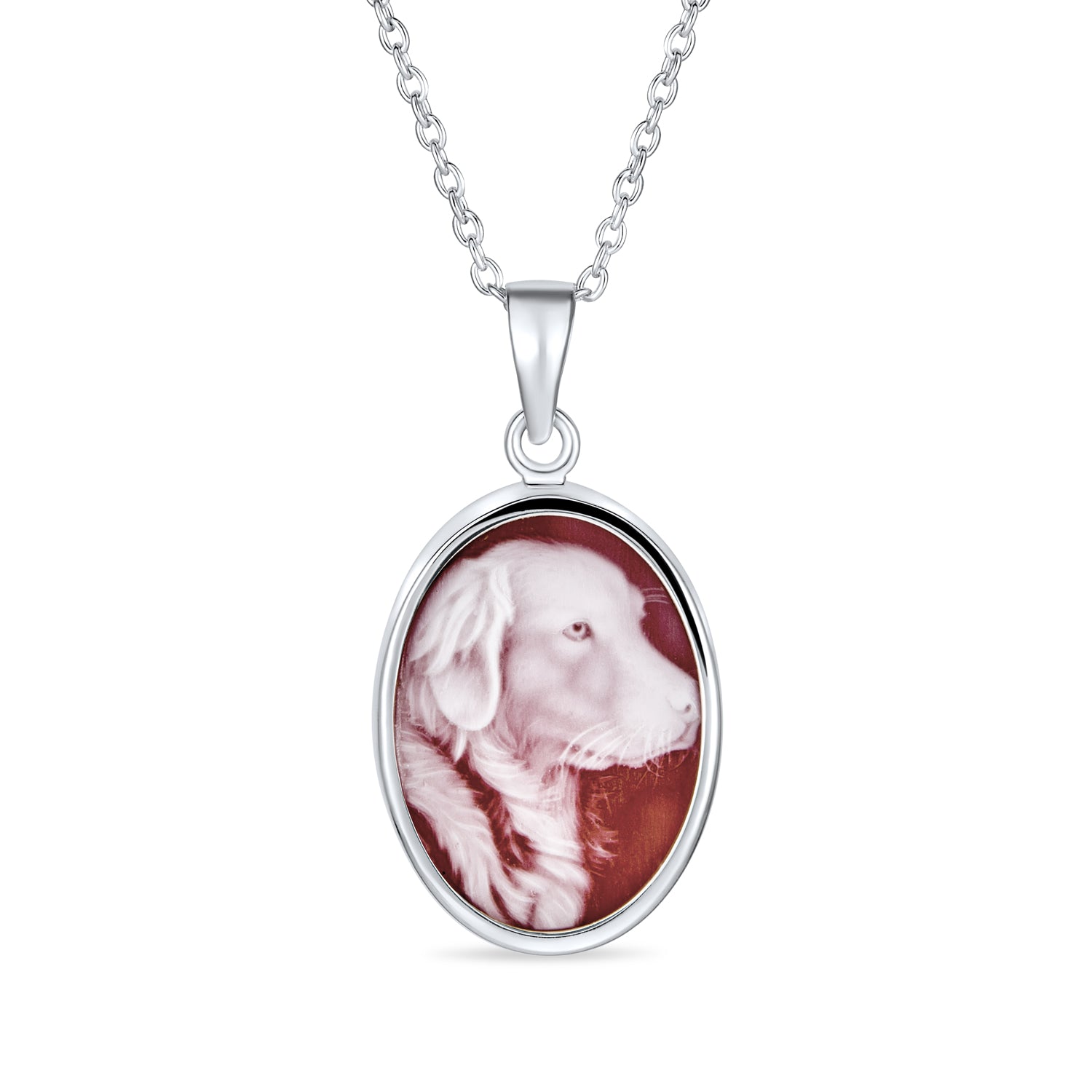 brown-dog-portrait-necklace-silver_yl-m434-c01_1 Vintage Antique Style Dog Portrait Cameo Pendant Necklace in Sterling Silver - Image 1