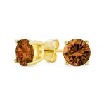 1-2 CT Round CZ Stud Earrings in Pink Red Blue Brown Green Gold Plated Silver
