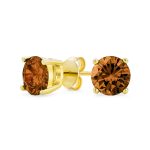1-2 CT Round CZ Stud Earrings in Pink Red Blue Brown Green Gold Plated Silver