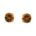 1-2 CT Round CZ Stud Earrings in Pink Red Blue Brown Green Gold Plated Silver - Image 5
