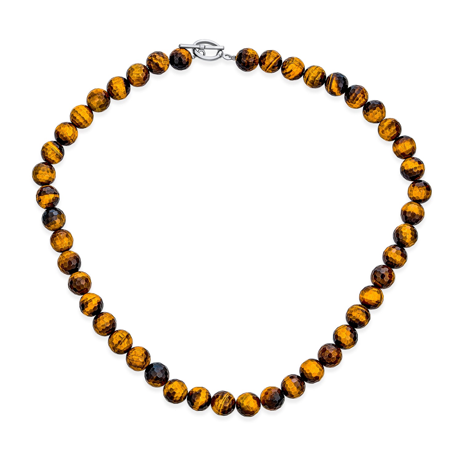 brown-tiger-eye-faceted-bead-necklace_cb-nc11882-1_2 Semi-Precious Natural Tiger Eye Round Stone 10MM Bead Ball Strand Necklace 16-19 Inch - Image 1