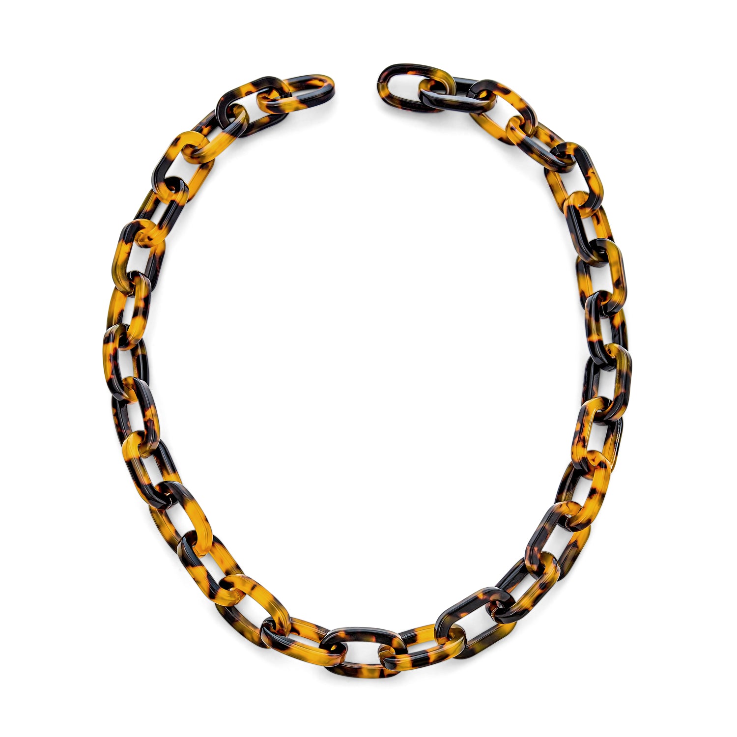 brown-tortoise-shell-necklace-fj-b828_2 Stylish Golden Brown Oval Chain Link Faux Tortoise Shell Necklace 18 Inch - Image 1