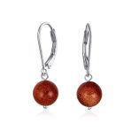Simple Gemstone 8MM Drop Ball Earrings Secure Hinge Lever Back Sterling Silver - Image 15