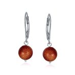 Simple Gemstone 8MM Drop Ball Earrings Secure Hinge Lever Back Sterling Silver - Image 31
