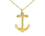 Traditional Nautical 14K Yellow Gold Boat Anchor Pendant Necklace 16 Inch Chain