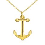 Traditional Nautical 14K Yellow Gold Boat Anchor Pendant Necklace 16 Inch Chain