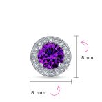 Round Solitaire Halo Purple CZ Stud Earrings.925 Sterling Silver 8MM - Image 15