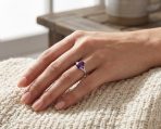Classic Oval Gemstone Halo Statement Ring 3.8CT CZ Purple Amethyst, Zircon .925 Sterling Silver - Image 3