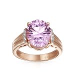 Traditional Oval 4CT Pink Amethyst Statement Ring Zircon Accent Rose Gold Vermeil Sterling Silver - Image 2
