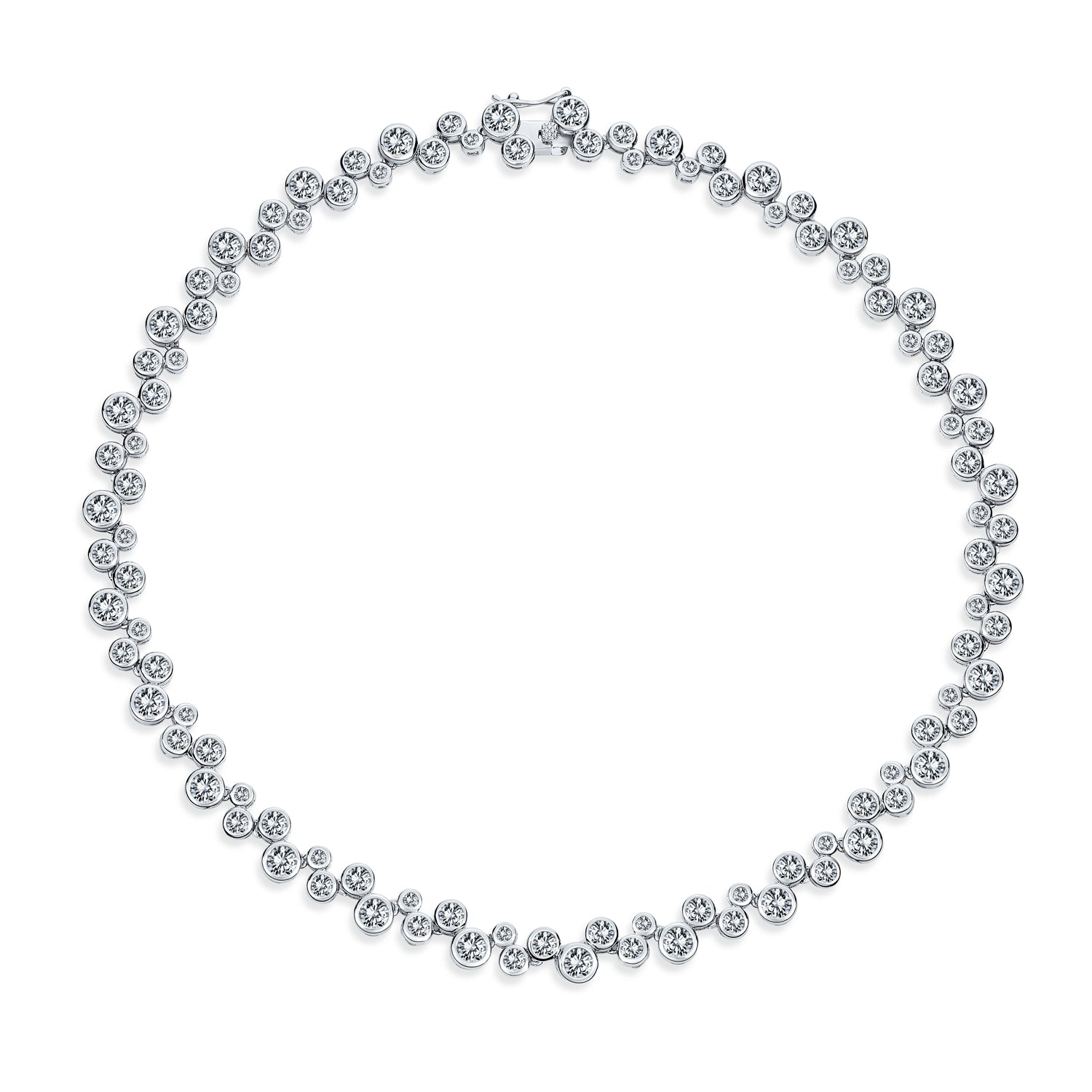 bubble-zigzag-silver-statement-necklace-ag-mna681sn Modern Bride Zig Zag Cocktail CZ Round Bubble Bezel Set Zirconia Tennis Necklace 16 Inch - Image 1