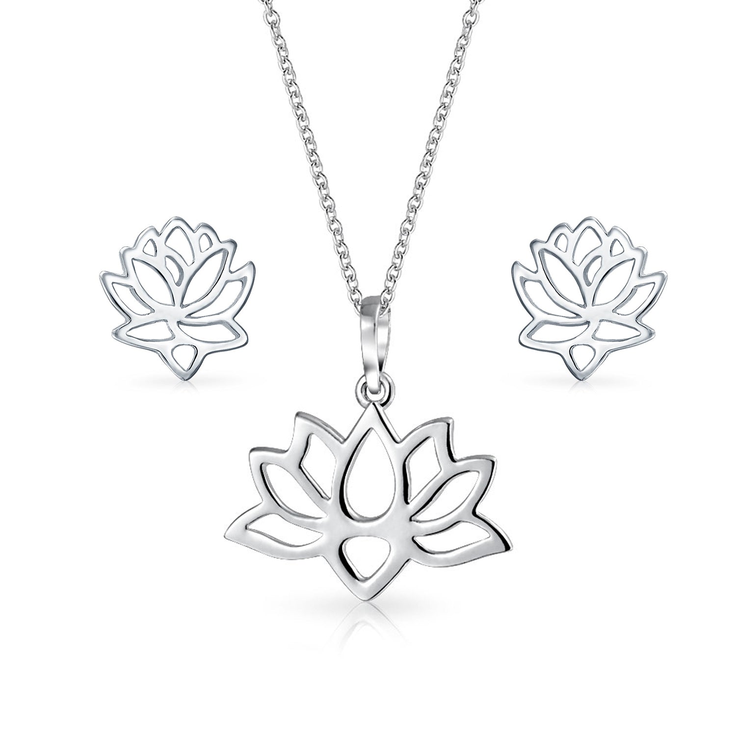 buddhist-yogi-flower-earrings-silver_pfs-12-6046set_1 Blossom Lily Flower Lotus Pendant Necklace Sterling Silver - Image 1