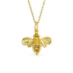 Elegant Queen Bee Pendant Necklace Black & Gold Zirconia 14K Gold Plated Silver - Image 2