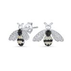 Estate Vintage Art Deco Queen Bumble Bee Stud Earrings in Sterling Silver