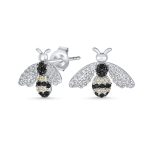 Estate Vintage Art Deco Queen Bumble Bee Stud Earrings in Sterling Silver