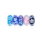 Romantic Mixed Set 5 Sterling Silver Core Murano Glass Charm Beads for Bracelets