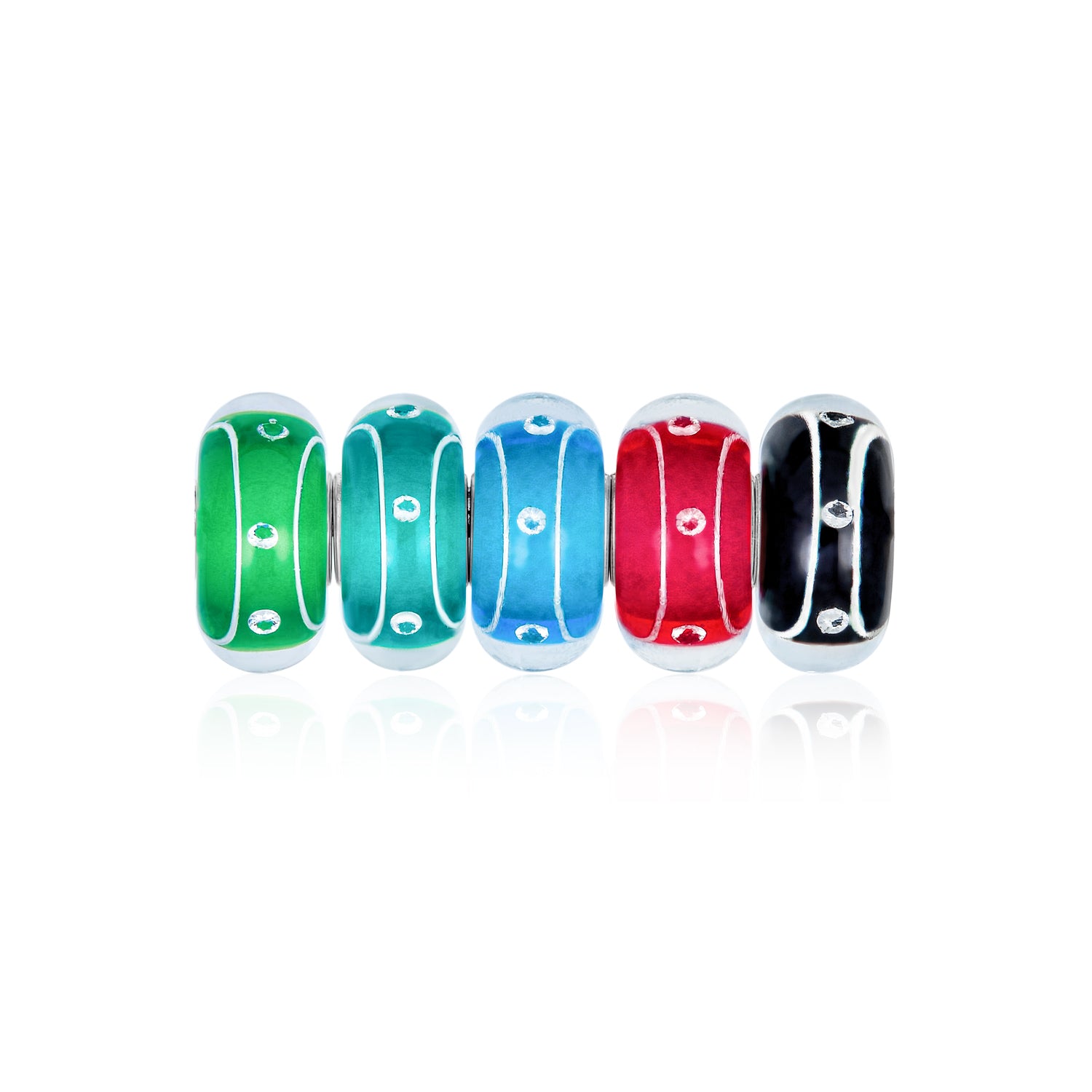 bundle-glass-painted-stripe-beads_pbx-hgsc-165_1 Set of 5 Jewel Tone Stripe Dots Swirl Bubble Murano Glass Charm Bead Set for Bracelet - Image 1